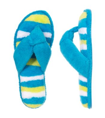 Dearfoams Microfiber Terry Striped Footbed Flip-Flops