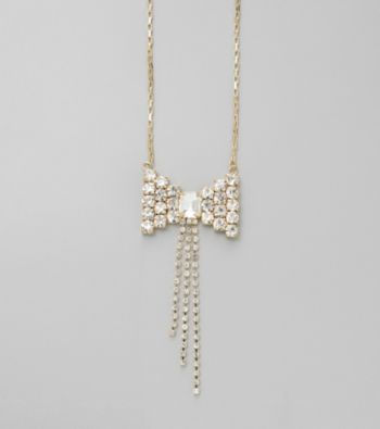 Relativity® Crystal Ombre Bow and Rhinestone Tassel Necklace