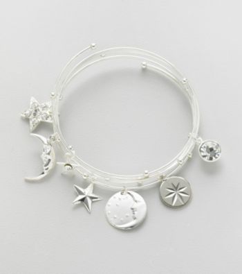Relativity® Silvertone Coil Bracelet with Charms and Beads