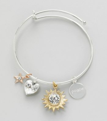 Relativity® Silvertone Coil Bracelet with Tri-Tone Charms