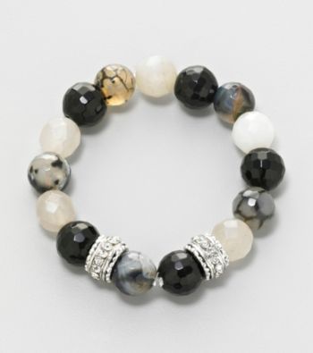 Erica Lyons® Black, White and Silvertone Stretch Bracelet