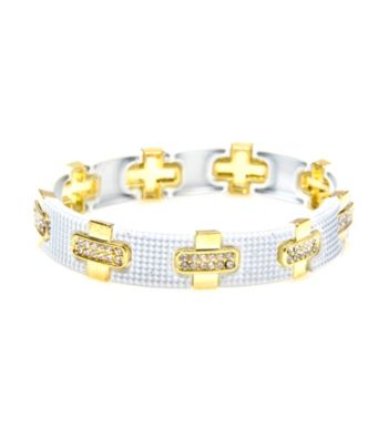 L&J Accessories White Mesh Goldtone Link Bangle