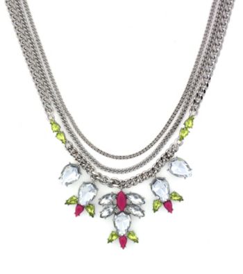 Jessica Simpson Tropic Nights Silvertone, Pink and Yellow Drama Necklace