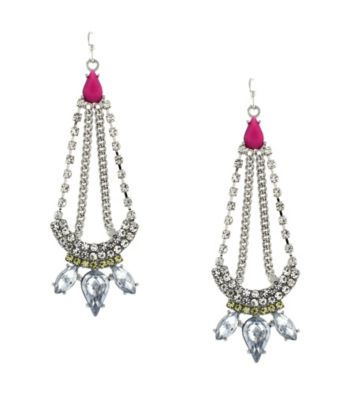 Jessica Simpson Tropic Nights Silvertone and Fuschia Chandelier Earrings