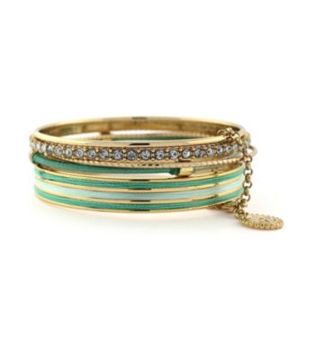 Jessica Simpson Colorwheel Mint and Goldtone Bangle Set