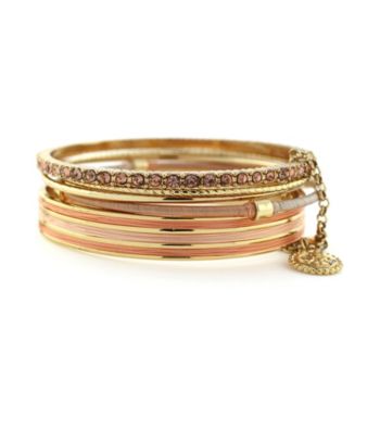 Jessica Simpson Colorwheel Peach and Goldtone Bangle Set