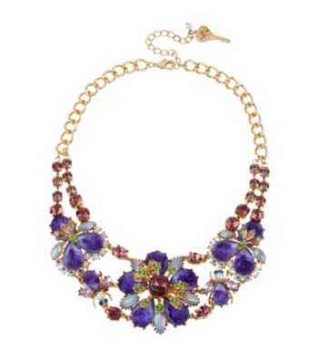 Betsey Johnson® Purple Carved Flower Frontal Necklace