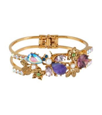 Betsey Johnson® Purple Carved Flower Bug Hinged Bangle Bracelet