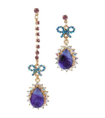 Betsey Johnson® Purple Carved Flower Teardrop Mismatch Earrings