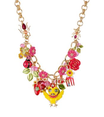Betsey Johnson® Yellow Chickadee & Flower Frontal Necklace
