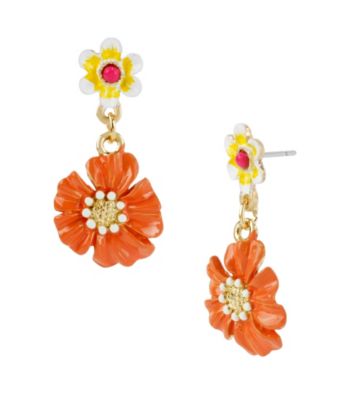 Betsey Johnson® Orange Flower Drop Earrings
