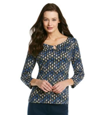 Rafaella® Sea Blue Printed Hardware Keyhole Top