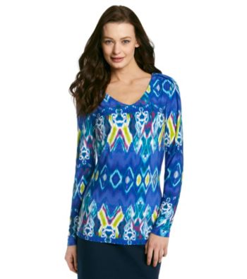 Jones New York Signature® Long Sleeve Printed Knit V-Neck Top