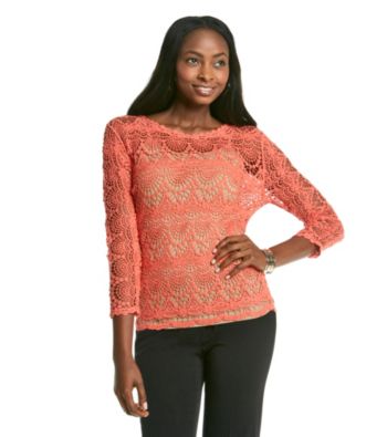 Fever™ Openwork Crochet Balletneck Top