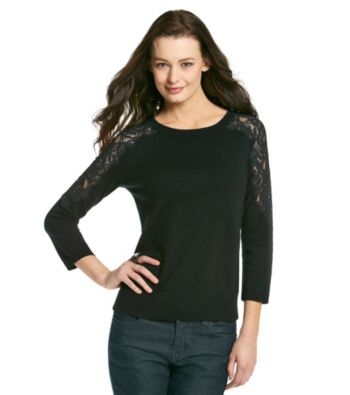 Cable & Gauge® Lace Shoulder Inlay Sweater