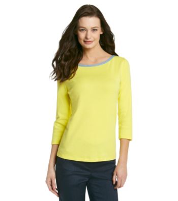 Jones New York Signature® Solid Colored Chambray Trimmed Boatneck Top