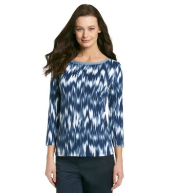 Jones New York Signature® Printed Chambray Trimmed Boatneck