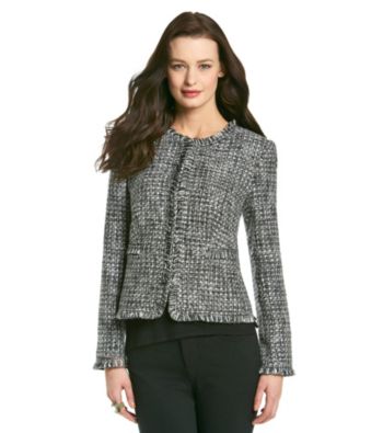 Chelsea & Theodore® Long Sleeve Boucle Fringe Jacket