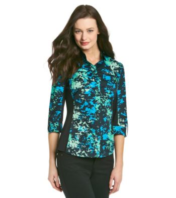 T Tahari Topanga Printed Button Down Blouse