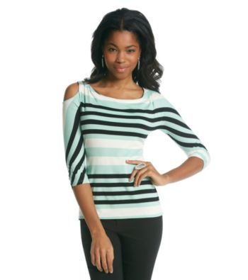 Vince Camuto® Cutaway Shoulder Varied Stripe Top