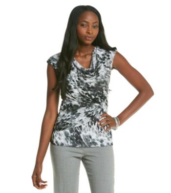 Relativity® Career Petites' Drapeneck Mesh Top