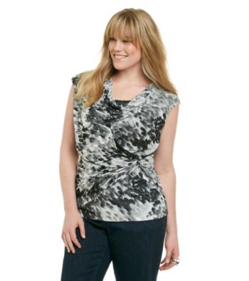 Relativity® Career Plus Size Drapeneck Mesh Top