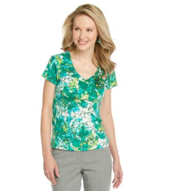 Ruby Rd. V-Neckline with Embellishment All Over Print Top