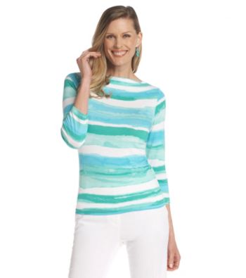 Ruby Rd.® Boat Neckline Stripe Print Top