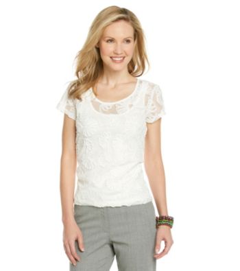 Ruby Rd.® Scoop Neckline Embellished Mesh Top
