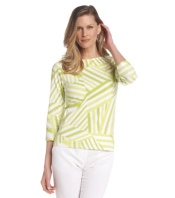 Ruby Rd.® Boat Neckline Allover Stripe Patchwork Print Top