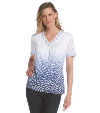 Alfred Dunner® V-Neckline with Embellishment Burnout Top