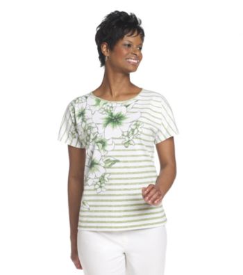 Cathy Daniels® Scoop Neckline Stripe And Floral Print Top
