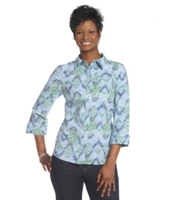 Breckenridge® Petites' Blue Grotto Arrow Print Woven Burnout Shirt