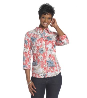 Breckenridge® Energy Red Tiger Lilies Burnout Woven Shirt