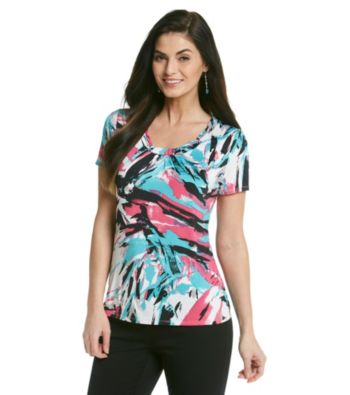 Laura Ashley® Brush Print Scoopneck Top