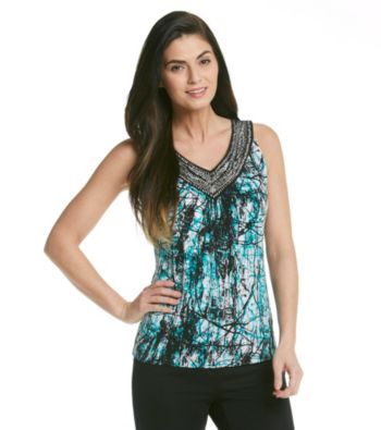 Laura Ashley® Splatter Print Studded V-Neck Tank