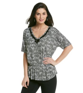 Laura Ashley® Ikat Print Embellished Peplum Top