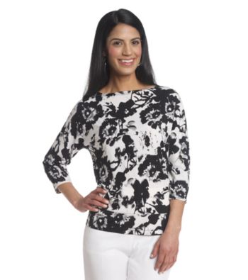 Laura Ashley® Petites' Smudge Floral Banded Bottom Top