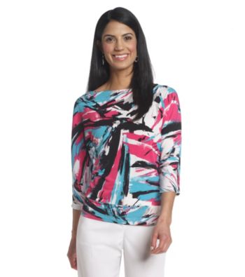 Laura Ashley® Petites' Smudge Floral Banded Bottom Top