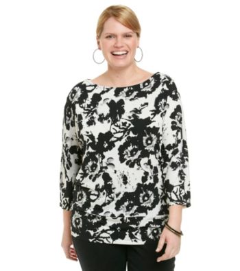 Laura Ashley® Plus Size Smudge Floral Banded Bottom Top