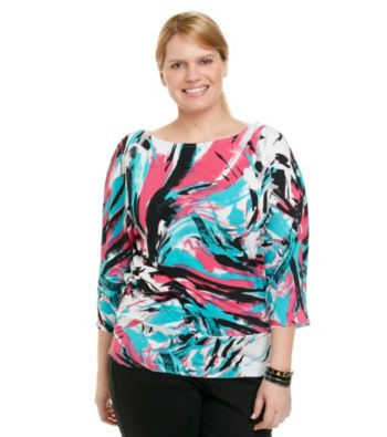 Laura Ashley® Plus Size Brush Print Banded Bottom Top