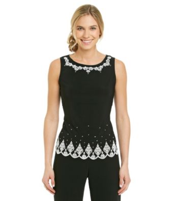 MSK® Sleeveless Scallop Hem Beaded Top