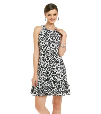 MSK® Sleeveless Halter Tiered Hem Animal Print Dress