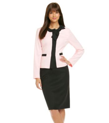 Le Suit® Contrast Bow Trim Jacket with Skirt