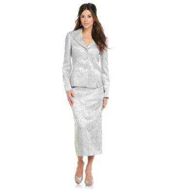 Le Suit® Plus Size Jacquard Inverted Pleat Collar Jacket with Skirt