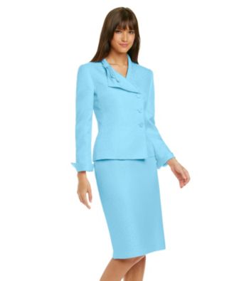 Le Suit® Bow Collar Jacquard Jacket with Skirt