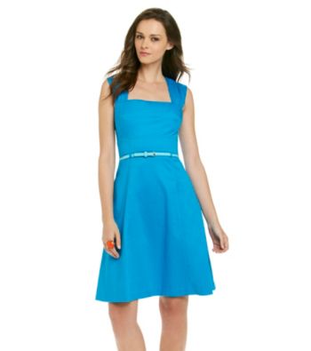 Calvin Klein Full Skirt Cotton Sundress With Skinny Belt