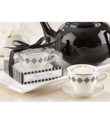 Kate Aspen Black Damask Ceramic Teacup Tealight Holder