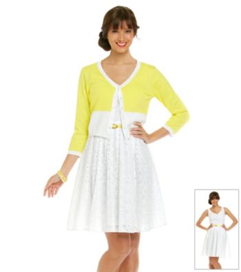 AGB® Eyelet Dress with Colorblock Sweater