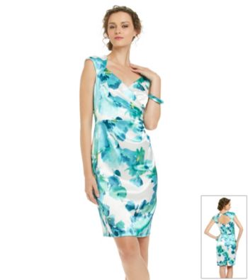 London Times® Floral Print Surplice Sheath Dress